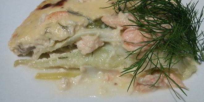 Рецепт запеканка из лосося с кабачком и пореем