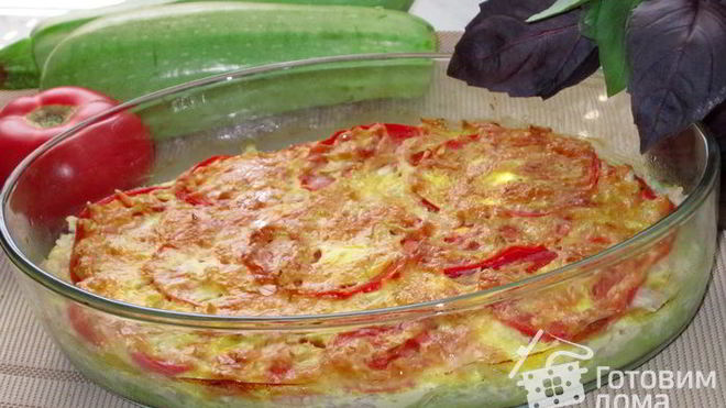 Рецепт Запеканка с кабачками, фаршем и рисом