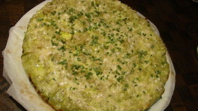 Рецепт Запеканка с рисом, кабачками и соусом песто