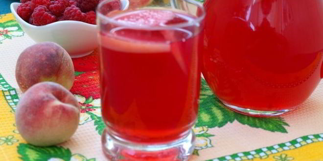 Рецепт компот из персиков, яблок и малины с мелиссой