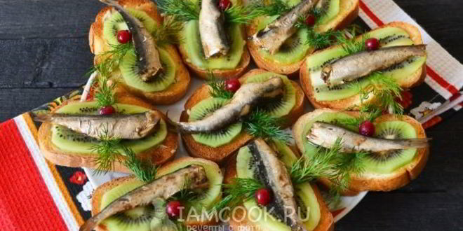 Рецепт бутерброды со шпротами и киви