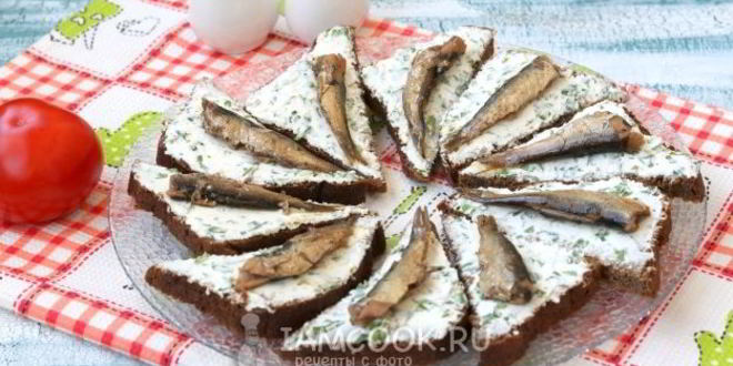 Рецепт бутерброды со шпротами и творожным сыром