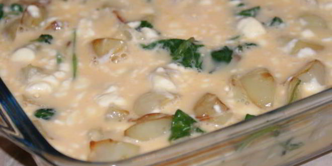 Рецепт фриттата с картофелем, шпинатом и творожным сыром