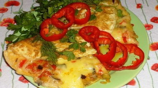 Рецепт Омлет с баклажаном и помидорами