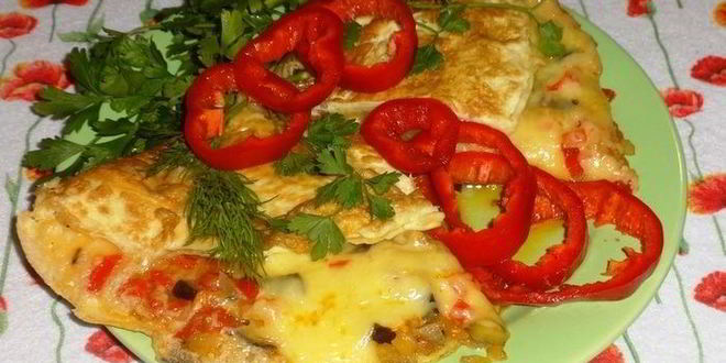 Рецепт омлет с баклажаном и помидорами