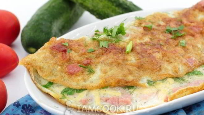 Рецепт Омлет с колбасой и сыром