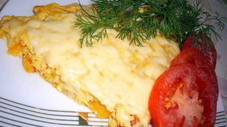 Рецепт Сытный омлет с овощами и курицей