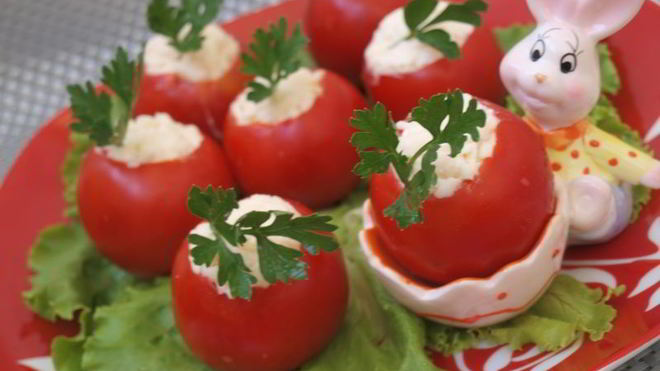 Рецепт Помидоры фаршированные сыром с чесноком