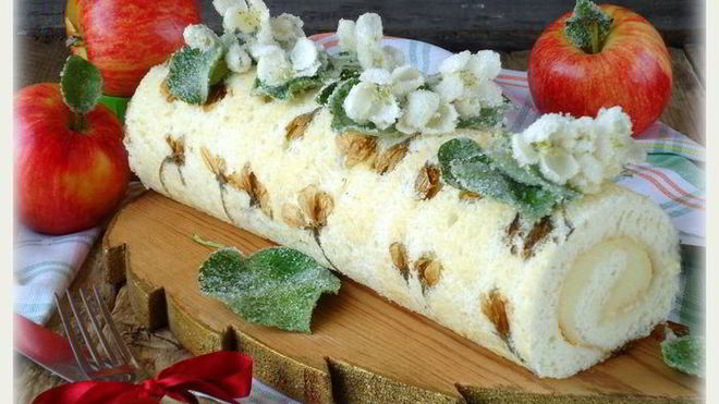 Рецепт Бисквитный рулет с яблочным парфе