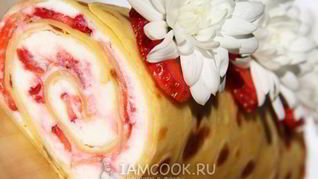 Рецепт Блинный рулет с творогом и клубникой
