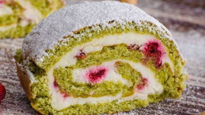 Рецепт Фисташковый рулет с малиной