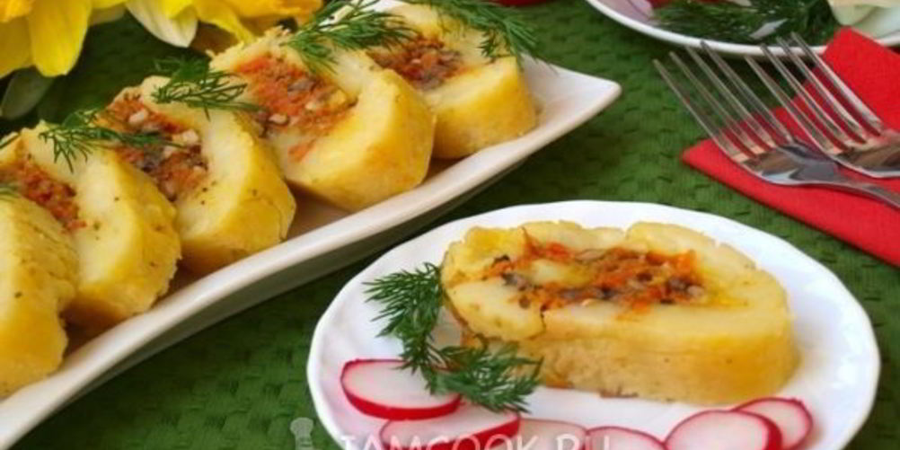 Как приготовить картофельный рулет с грибами