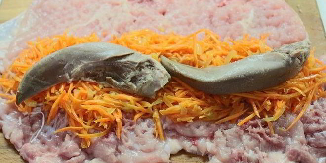 Рецепт куриный рулет с корейской морковью и языком