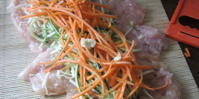Рецепт куриный рулет с цуккини, морковью и сыром