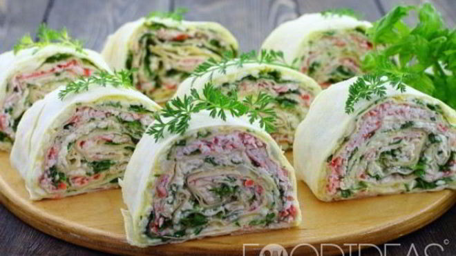 Рецепт Рулет из лаваша с крабовыми палочками