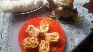 Рецепт Рулет из лаваша с сыром, ветчиной и морковкой