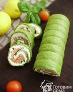 Рулет с семгой из шпината и базилика