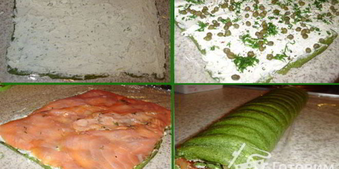 Рецепт рулет с семгой из шпината и базилика