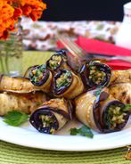 Рулетики из баклажанов с чесноком и грецкими орехами