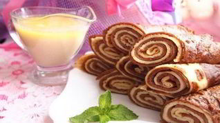 Рецепт Рулетики из блинов с ванильным соусом