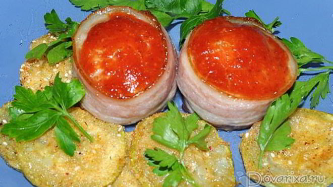 Рецепт Рулетики из фарша в беконе