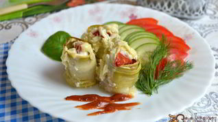 Рецепт Рулетики из кабачков с утиной грудкой в духовке