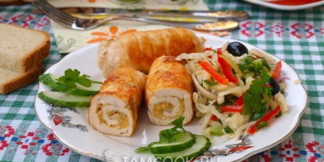Рецепт рулетики из куриной грудки