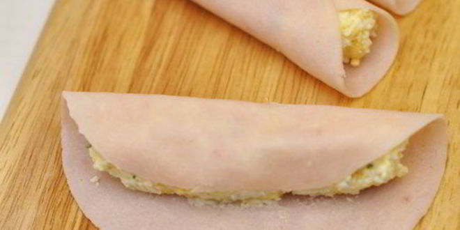 Рецепт рулетики из ветчины с сыром и чесноком