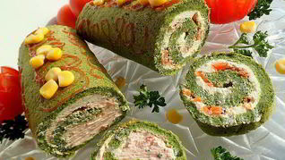 Рецепт Шпинатный рулет со сливочным сыром и соленой семгой