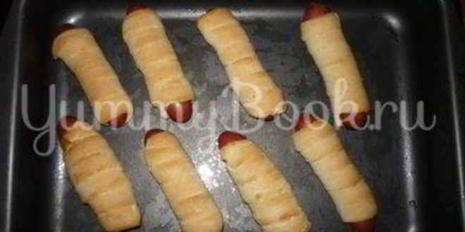 Рецепт сосиски с сыром в слоеном дрожжевом тесте