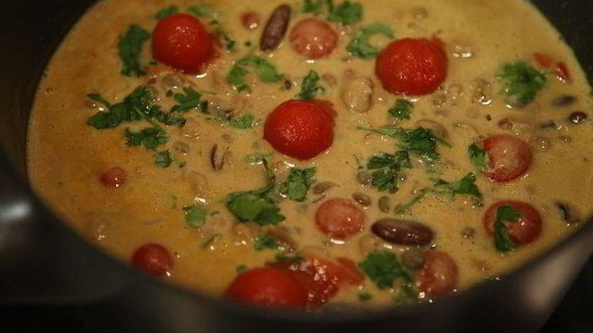 Рецепт Закуска из фасоли с чечевицей и кинзой