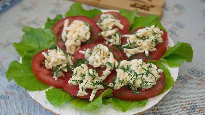 Рецепт Закуска из помидоров под сыром