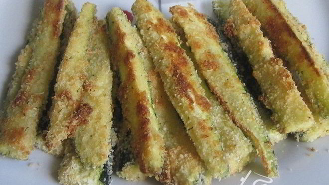 Рецепт Запеченые кабачковые палочки в хрустящей сырной панировке