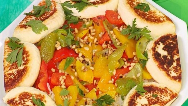 Рецепт Жареный адыгейский сыр со сладким перцем и рисом басмати